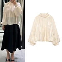 Women's Shirt 2026 New Fashion Spring Summer Shiny Satin Texture Shirt for Women Loose Chic Personality Female Top