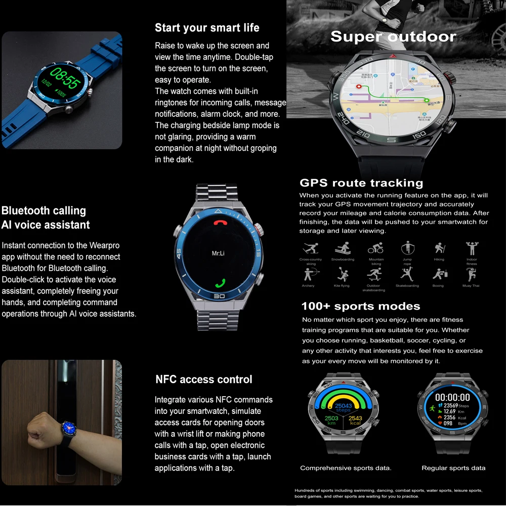 DT Ʈ Ʈ Ʈ ġ  ȭ ħ, GPS  , NFC ECG 100 +  ո , IP68 454x454 HD ũ
