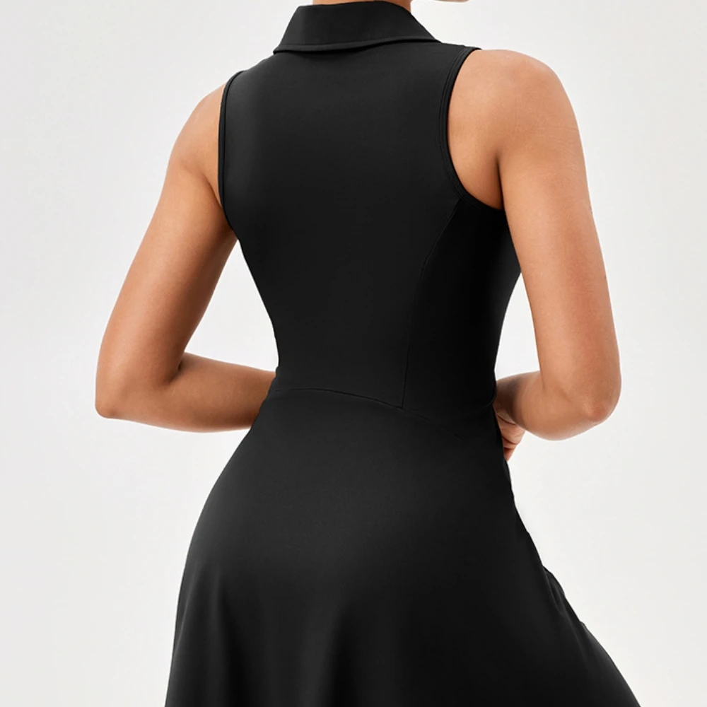 Lapel One-piece Sleeveless Tennis Dress Breathable Waist Fitness Dress Colorblocking Golf Badminton Sports Dresses