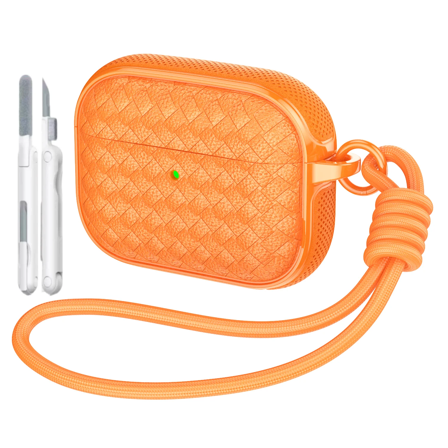 Woven Leather Texture Headphone Case with Lanyard, Non-Slip Earbuds Holder