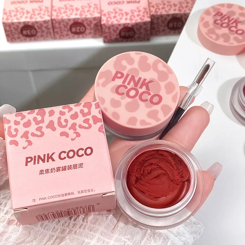 Canned Lip Mud Lip Glaze Lipstick Moisturizer Velvet Matte Mousse Solid Gloss Tint Lasting Makeup Korean Cosmetic with Brush
