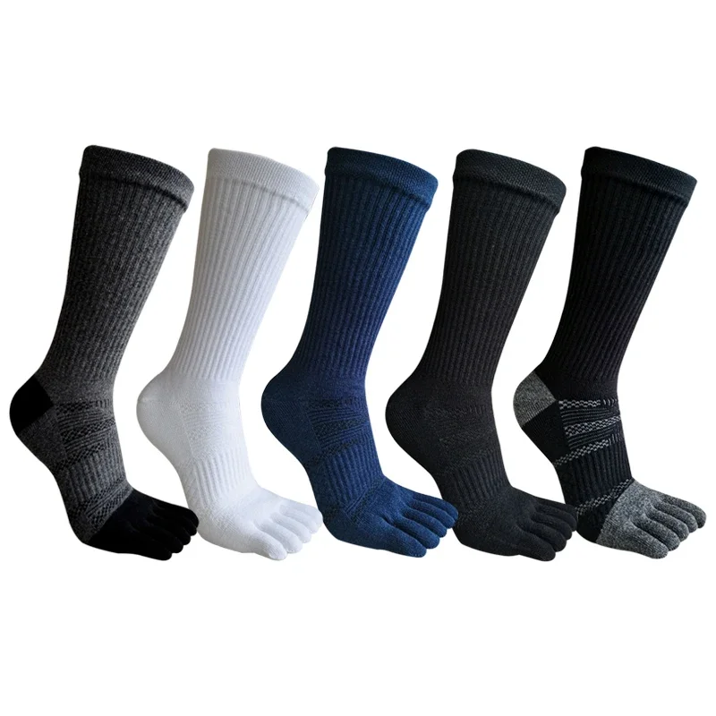 

5 Pairs/lot Man 5 Finger Socks Long Compression Sweat-Absorbing Fitness Marathon Hiking Outdoor Basketball Calf Toe Sport Socks