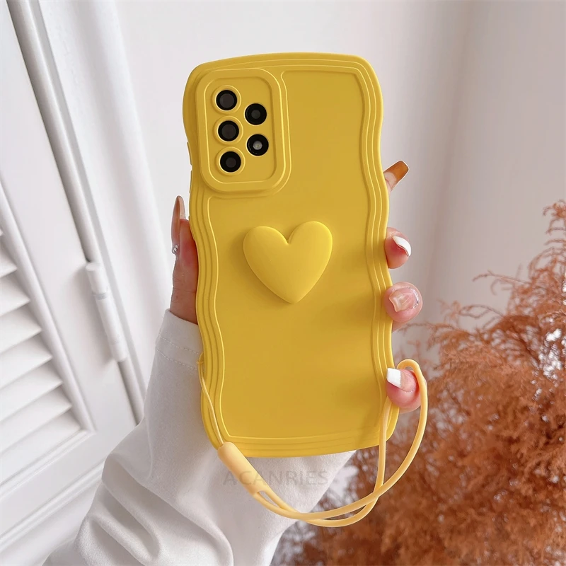 Love Heart Wavy Wrist Strap Silicone Lanyard Phone Case Cover