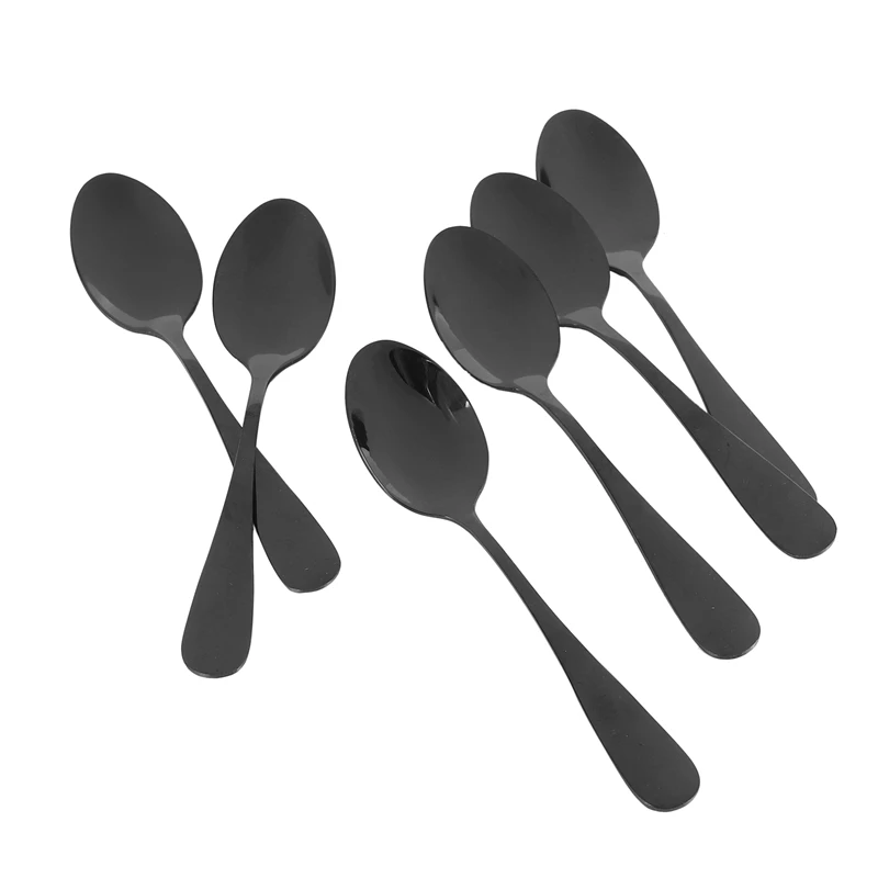 Black Teaspoons Teaspoons, Mini Stainless Steel Cake Spoons, Scoop For Ice Cream , Set Of 24 (Black Coffee Spoons)
