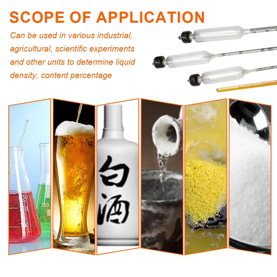 5pcs/set Alcohol Meter Wine Concentration Meter Alcohol Instrument Hydrometer Te