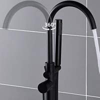 OUIO ก๊อกน้ำฝักบัวแบบติดผนัง/ตั้งพื้น สีดำด้าน แบบสองมือจับ ก๊อกน้ำแบบหมุนได้ สำหรับอ่างอาบน้ำแบบขาตั้ง 5