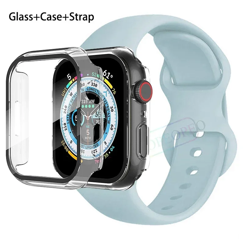 Premium Silicone Apple Watch Band with Glass Case and Strap - Compatible with All Series