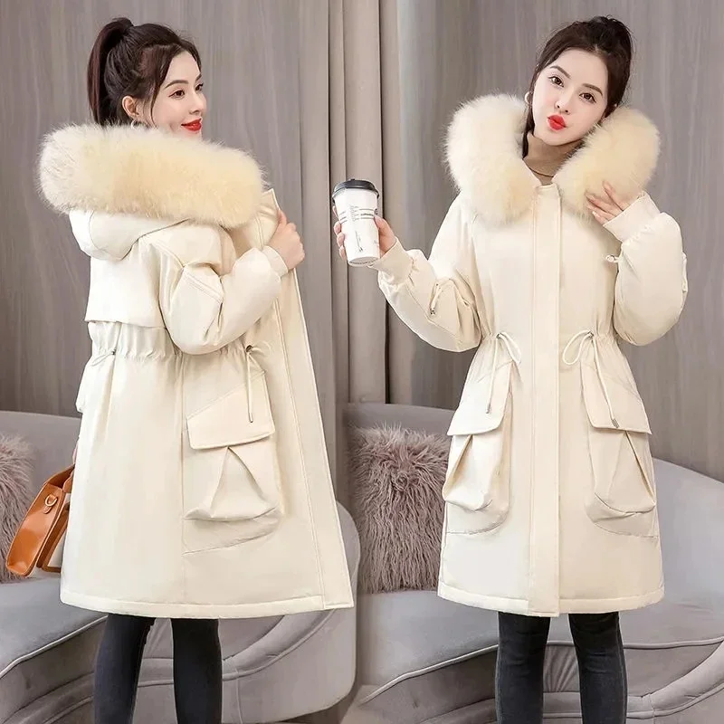 

Coat 2023 New Women Parkas Hooded Cotton Padded Coat Warm Jackets Outwear Casual Fur Lining Puffer