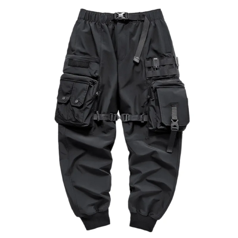 CLOAKA Pantaloni Cargo Uomo Elasticizzati A Vita Alta - Stile Y2K Gothic Techwear Con Tasche E Stampa Smile, Jogging Comodi Per Outdoor
