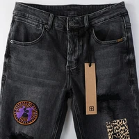 KSUBI Cross Men's Jeans American High Street Embroidered Ripped Skinny Jeans Fall Streetwear Fashion Stretch Low-rise Jeans 2