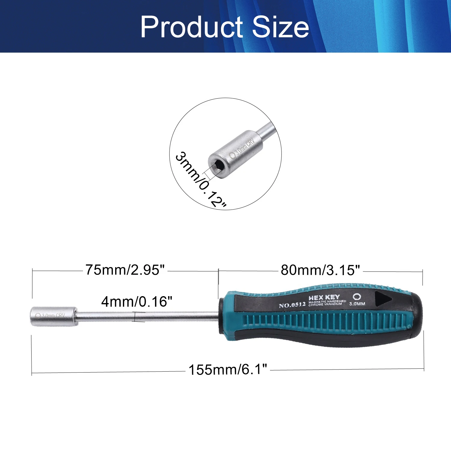 3 13mm Tip Hex Socket Screwdriver 156 262mm Total Length CR V Non magnetic Hexagonal Socket Wrench Nut Driver Hand Tool