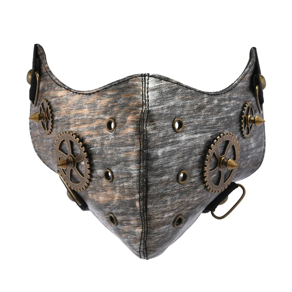 Men Women's PU Leather Rivet Rock Mask Lady's Breathable Party Cosplay Halloween Mouth-muffle R1581