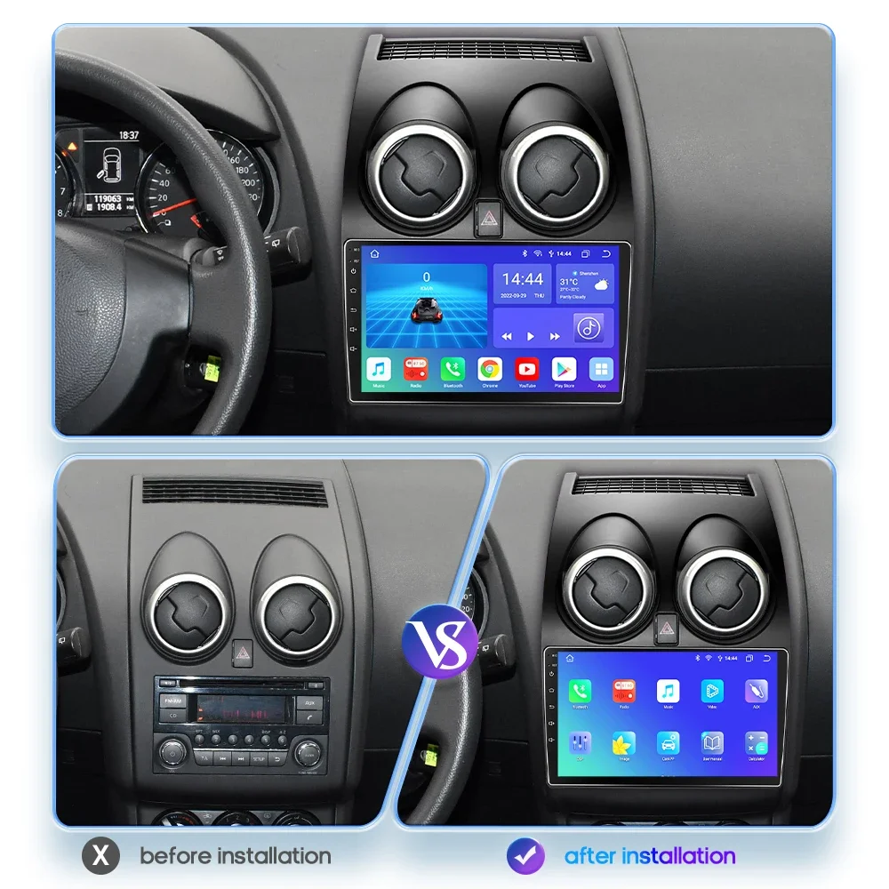 Autoradio Android 15 Pour Nissan Qashqai J10 (2006-2013) - Écran 9 Pouces, 4Go RAM, CarPlay/Android Auto Sans Fil, GPS, Caméra Recul - 4