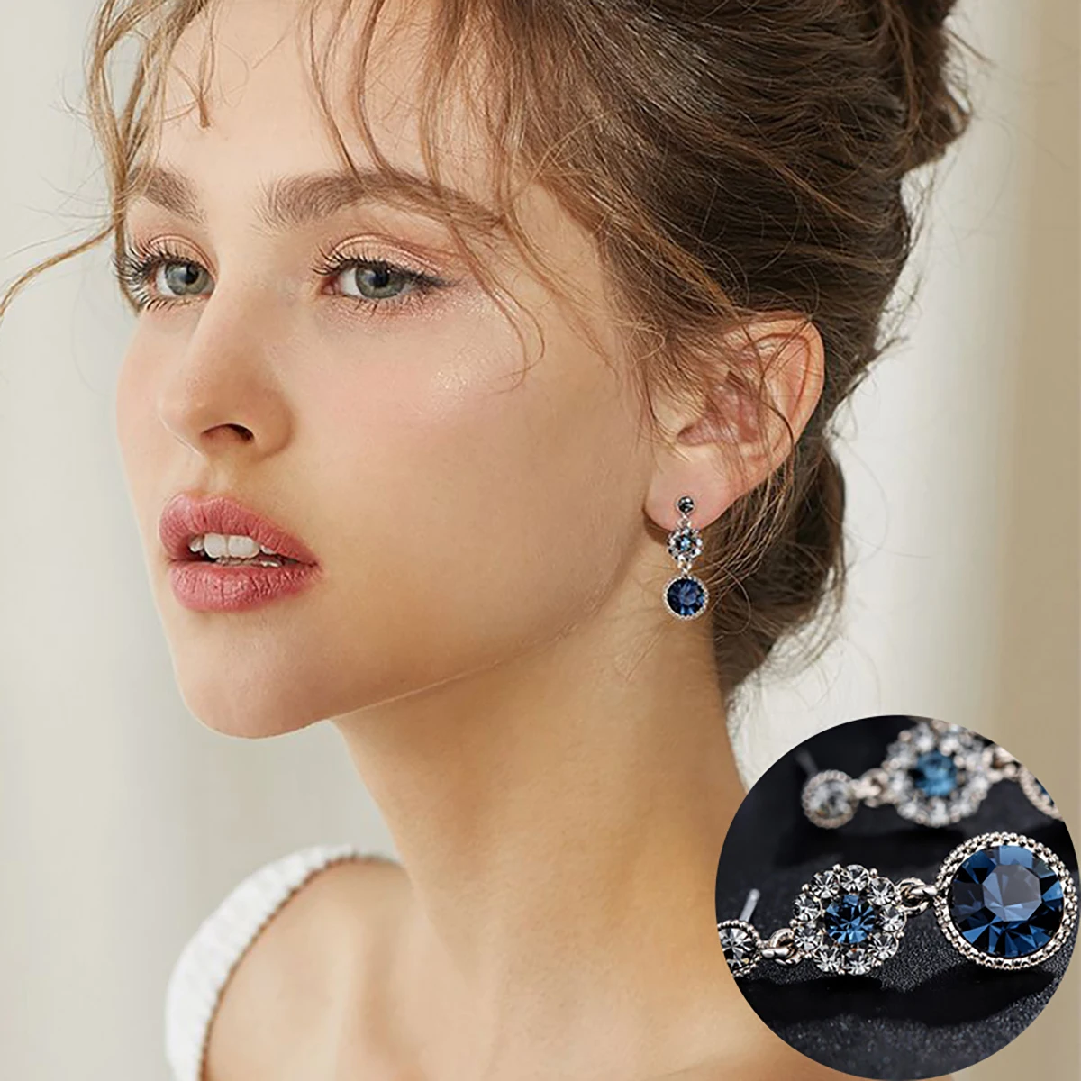 

Luxury Trendy AAA Blue/Black Zircon Hanging Drop Earring For Women Gold Color Female Jewelry Accessories Wedding Party Gifts