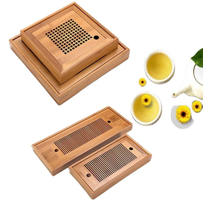 Tea Tray Tea Set Chinese Bamboo Tea Tray Set Drainage Water Storage Kung Fu Tea Drawer Board Household Board Room Table 25*14*3.5cm