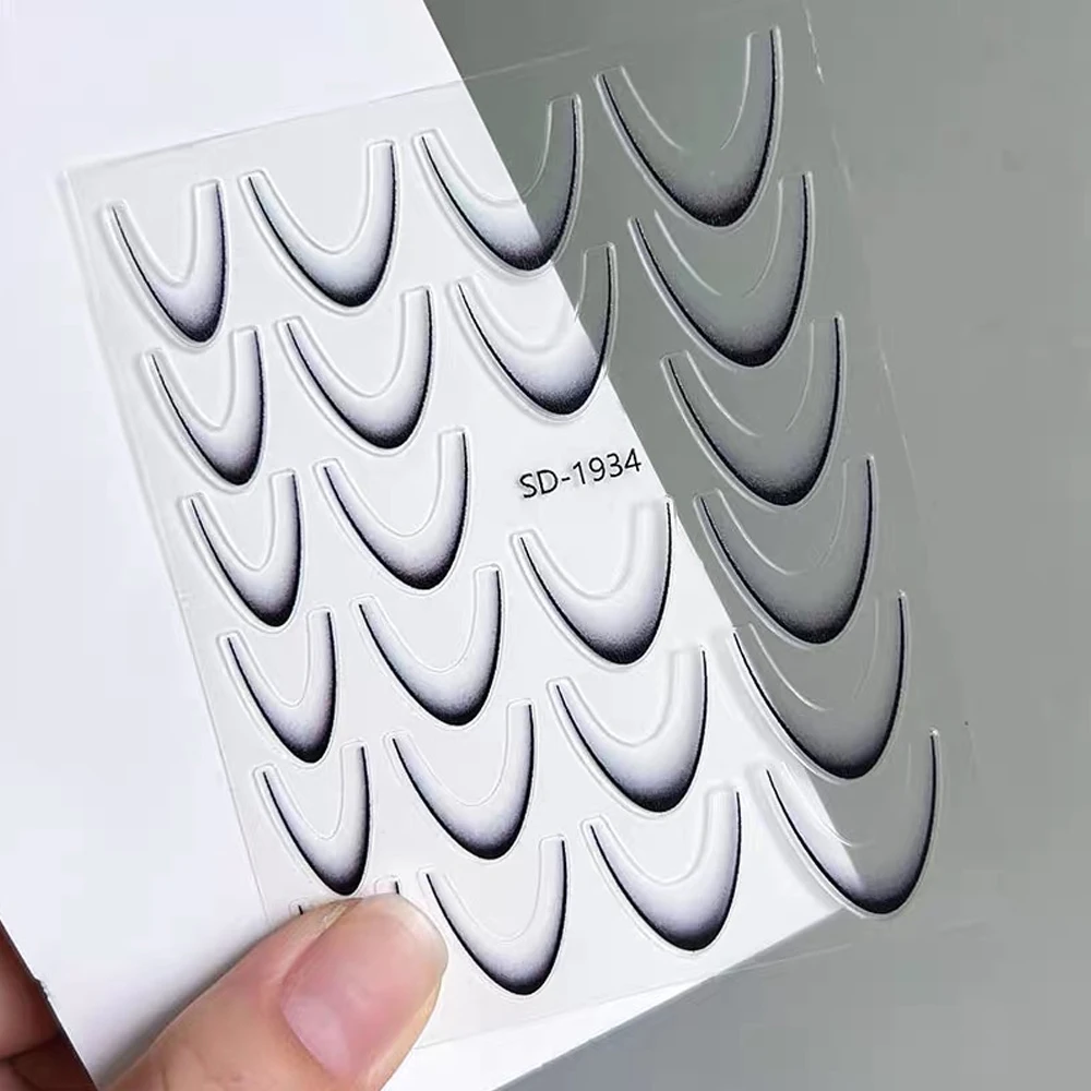 2Sheets French Gradient Line Nail Art Stickers 3D Self-Adhesive White+Black Slider Design Stencil Manicure Guides DIY Nail Decor 4