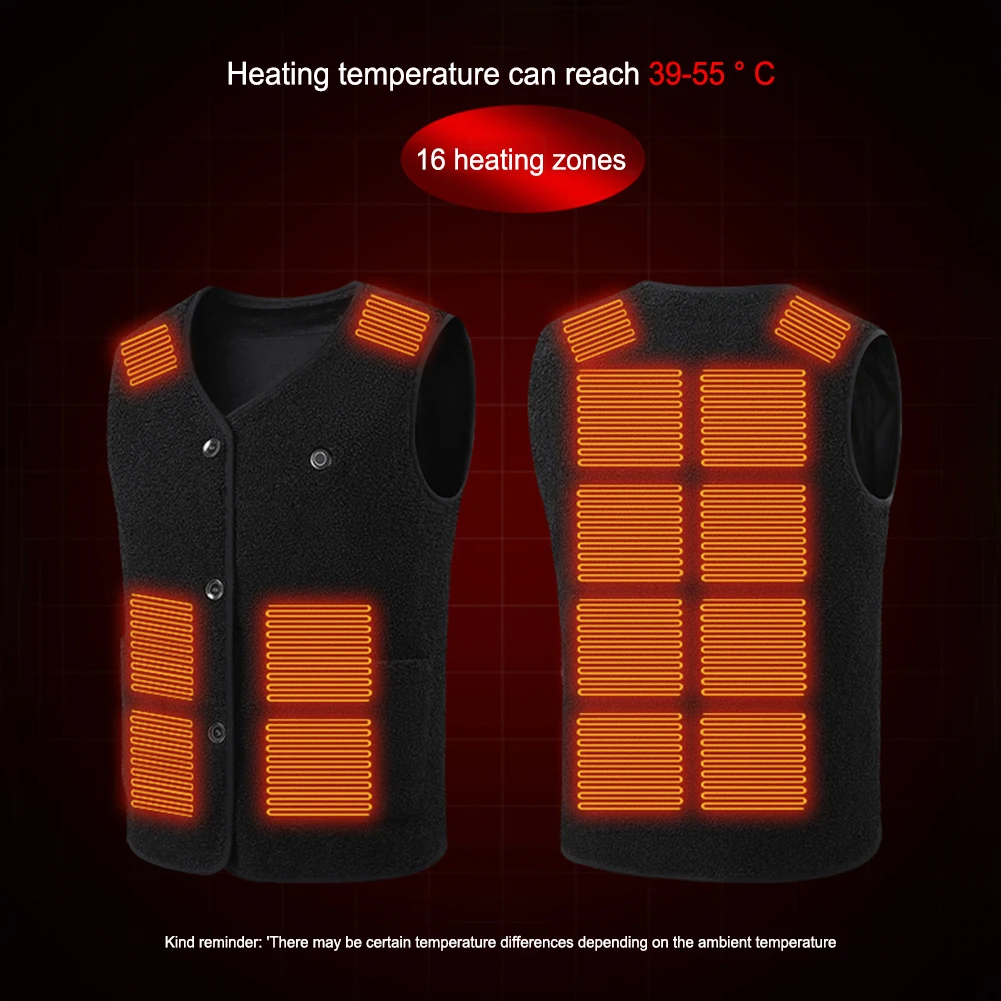 16 Areas Heated Vest Thermal Jacket Rechargable Winter Puffer Jacket 16 Heating Areas 3 Heating Levels for Sports Hunting Hiking
