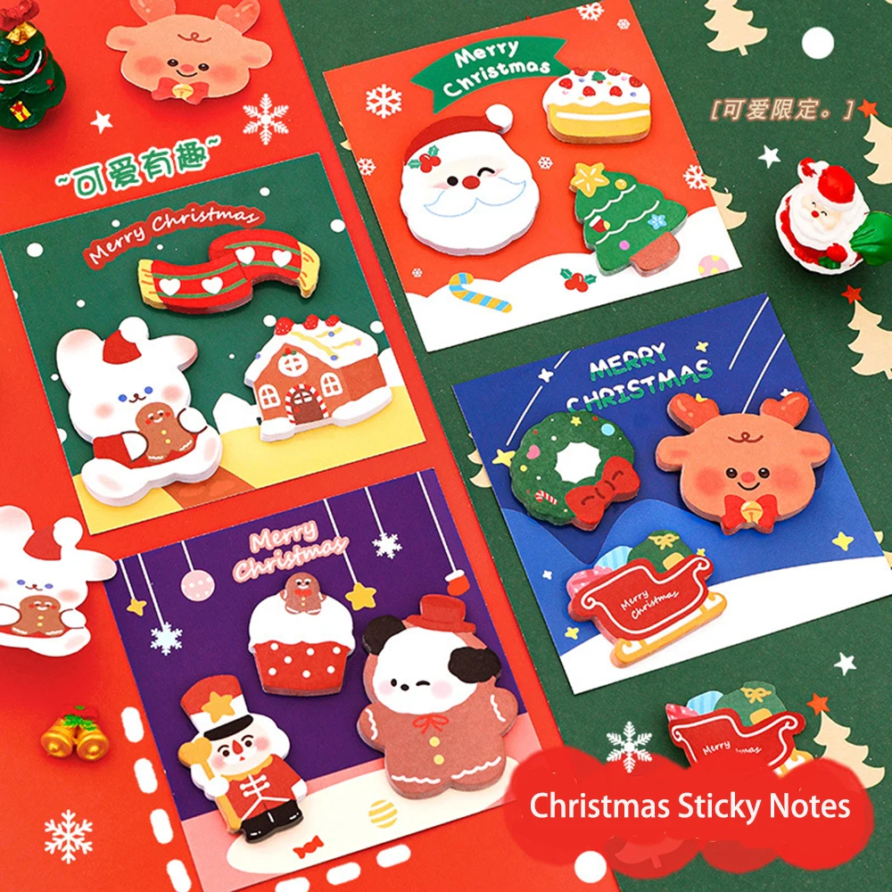 60 Sheets Cartoon Merry Christmas Sticky Notes Student Memo Guestbook DIY Handbook Decoration Stickers Stationery