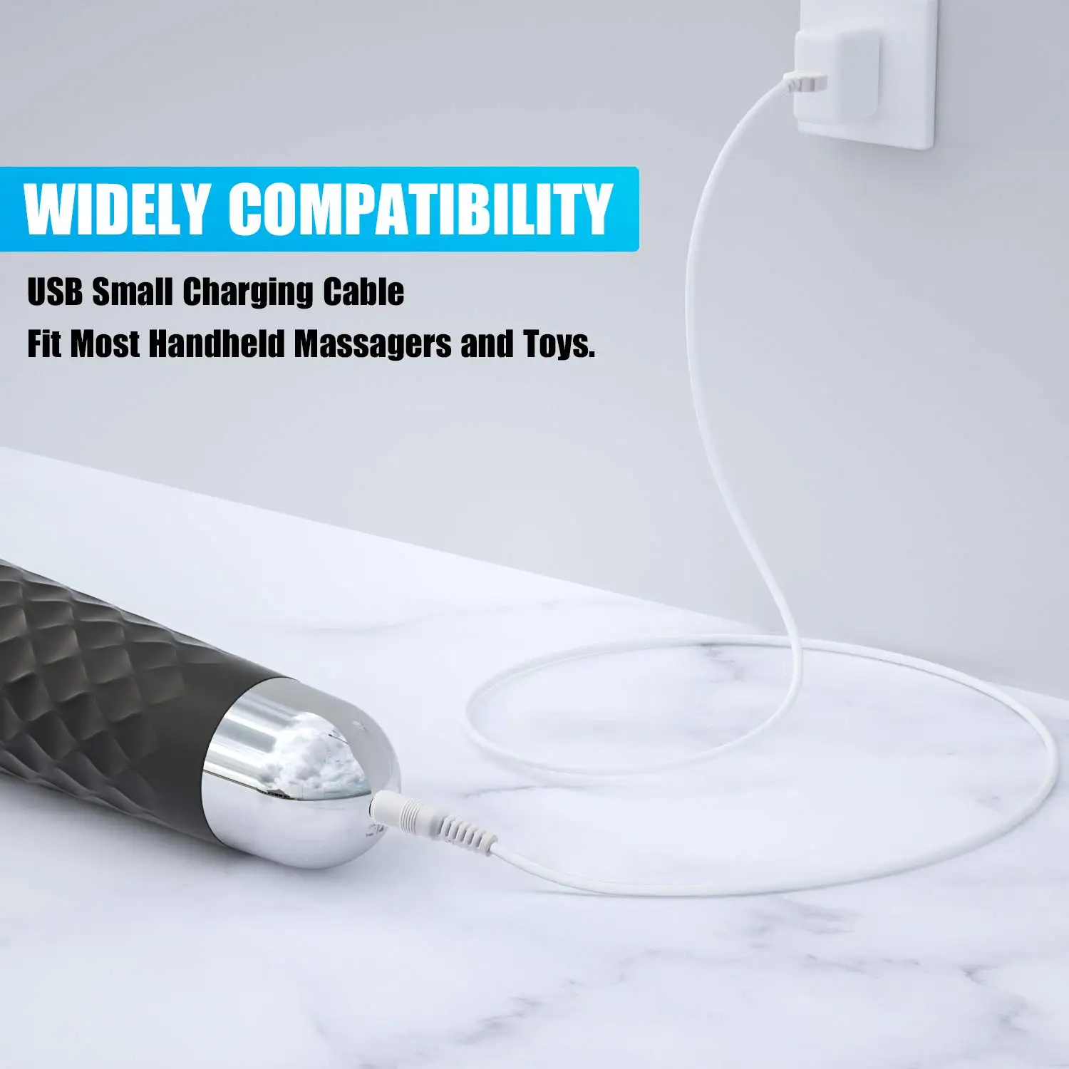 3Pack USB Charger Cable Cord 2.5mm with Fast Charging Technology for Universal Vibrating Wand Massagers and Toys, 2ft White