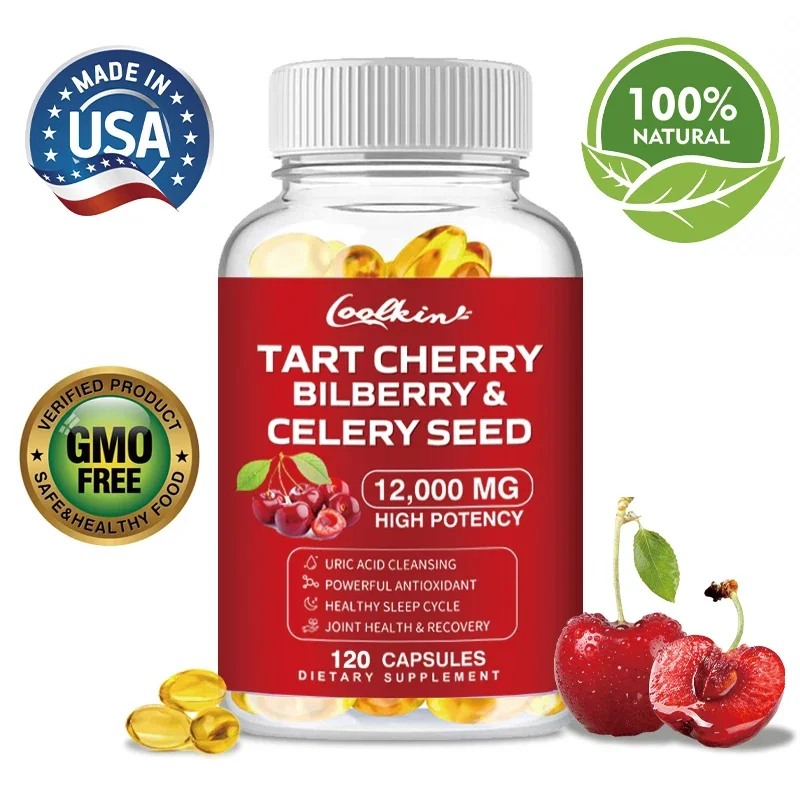 

Tart Cherry Capsules with Bilberry Fruit and Celery Seed - Supports Joints, Muscles, Bones and Sleep