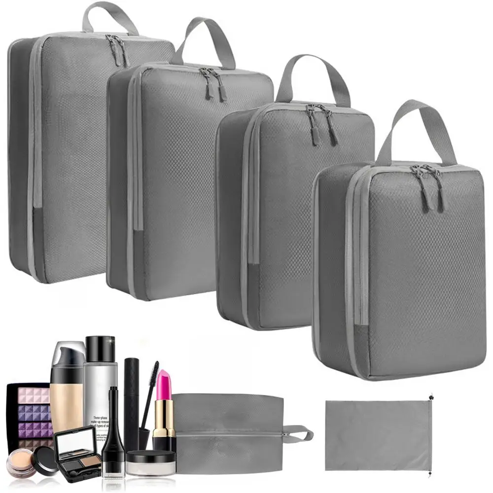 Compression Bags For Travel 6 Pcs Compression Travel Organiser Suitcase Organizer Bags Set Packing Cubes Travel Double-Stitched