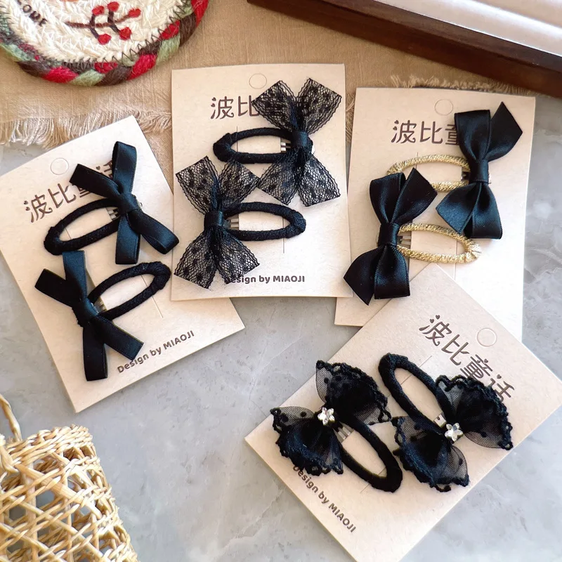 2pcs/set Velvet Black Bow BB Clips New Fashion Lace Hair Clips for Girls Teens Barrettes with Ribbon Trim Headwear Accessories