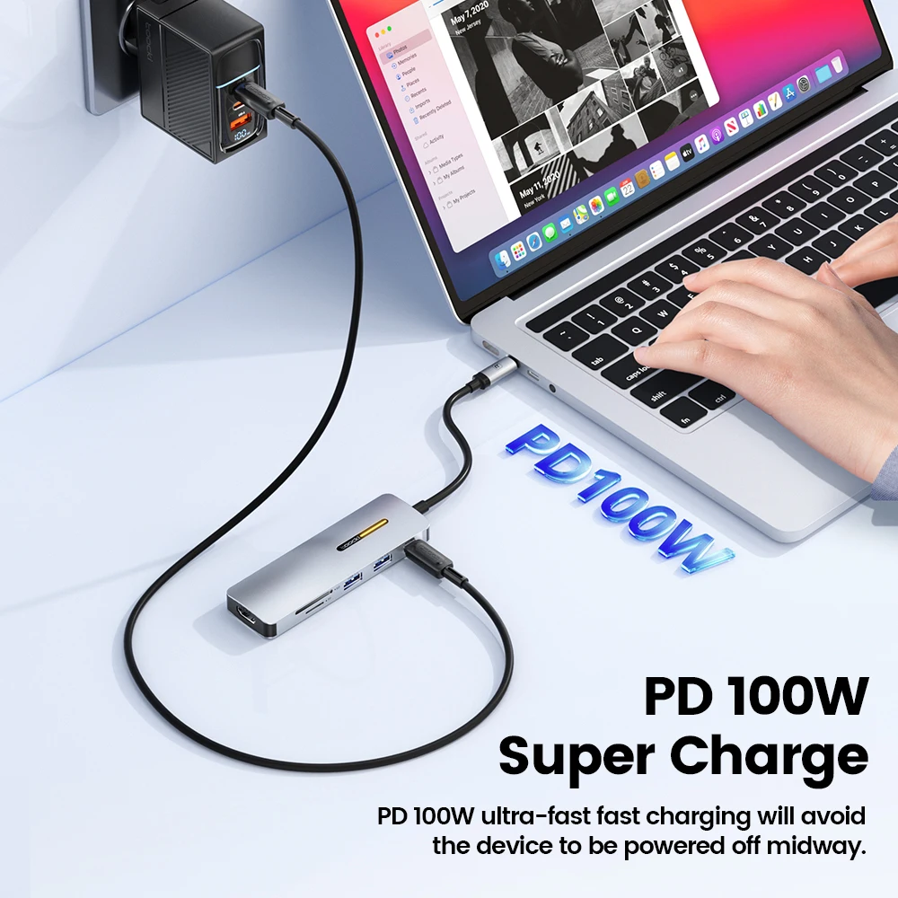 Toocki USB 6 In 1 HUB PD 100W Quick Charger Type C HUB Docking Station For Macbook Huawei Samsung 6 Ports Powered Splitter Exten