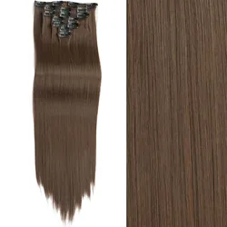 Elegant Long Straight Hair Extensions - Natural Synthetic Blonde & Black, Heat Resistant, 7 - Piece Set with 16 Clips - 24inches (8)