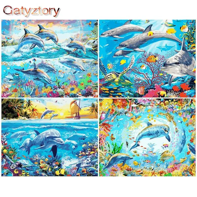 

GATYZTORY Seabed Animals DIY Painting By Numbers Kits Paint On Canvas Acrylic Coloring Painitng By Numbers For Home Wall Decor