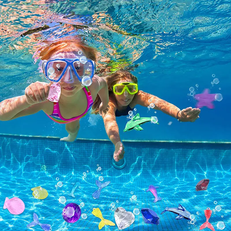 Kids Summer Pool Diving Treasure Hunt Game Ocean Treasure Acrylic Gems Underwater Water Games Pool Accessories Set Children Toys 2