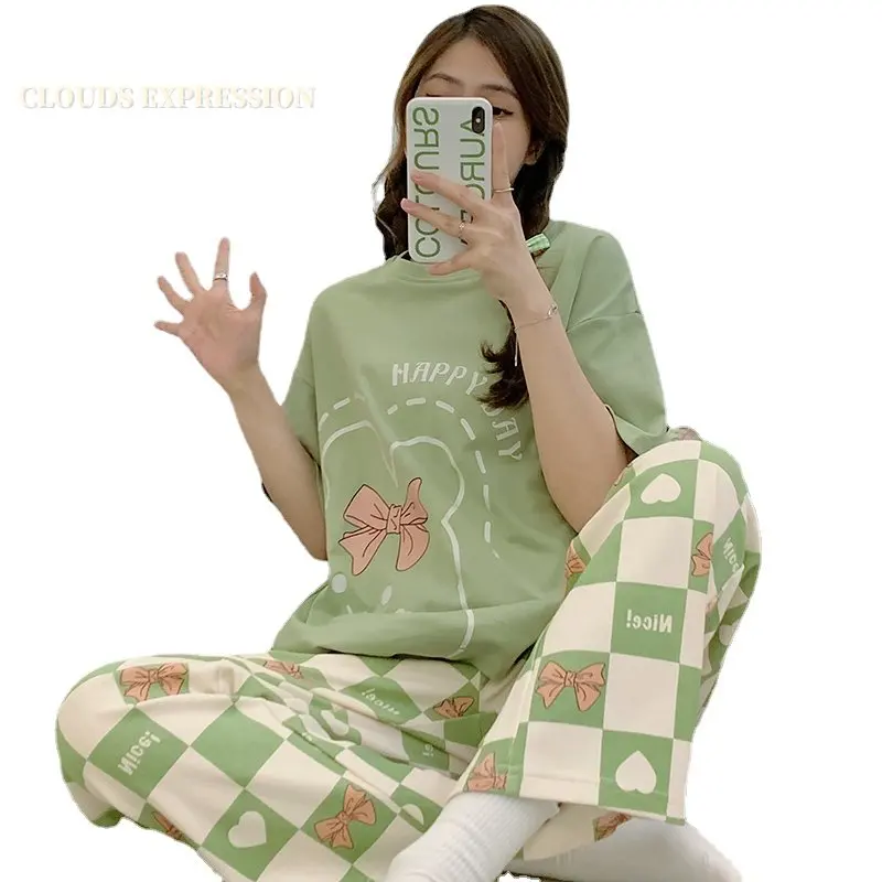 Summer New 5XL Pajama Sets Short Sleeved PJ Knitted Cotton Polka