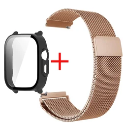 Premium PC Protector Case with Stainless Steel Milanese Loop Wristband and Screen Protect Cover - Realme Watch 5 (Rose Gold - Black)