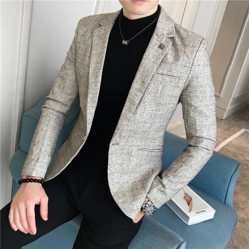 Jaqueta formal xadrez estilo britânico masculina, blazer de alta qualidade,  moda elegante, negócio simples de alto nível, casual para festas,  cavalheiro - AliExpress