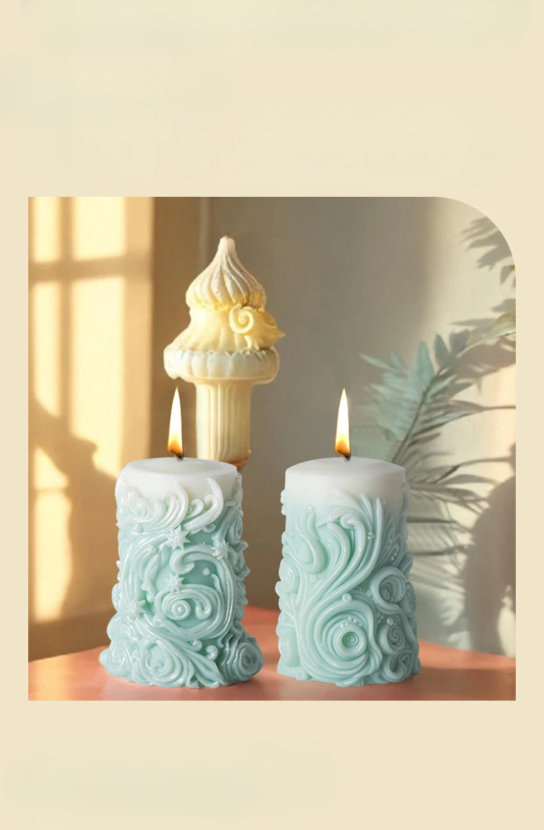 Description Picture 3 of itemSnowflake Carved Cylindrical Silicone Candle Mould Wave Carved Cylindrical Scented Candle Silicone Mold