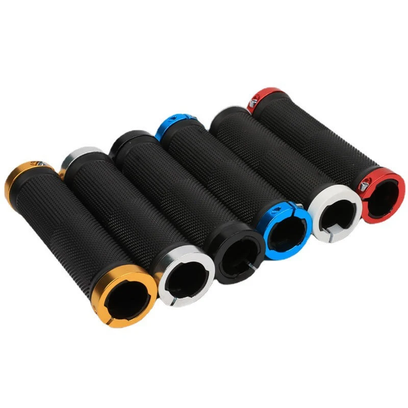 Rubber MTB Grips Alloy Cuffs Bilateral Lock Bicycle Handle Grip Anti