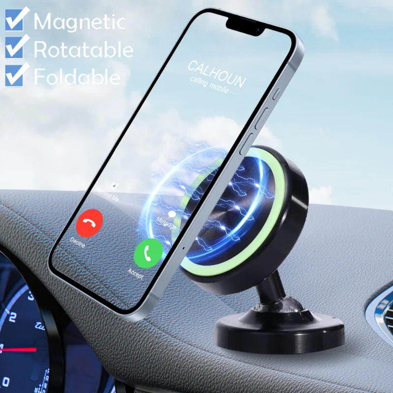 

Luminous Car Magnetic Phone Holder Dashboard Mount Stand Foldable Night Glowing GPS Bracket Support for Mobile Cell Phone
