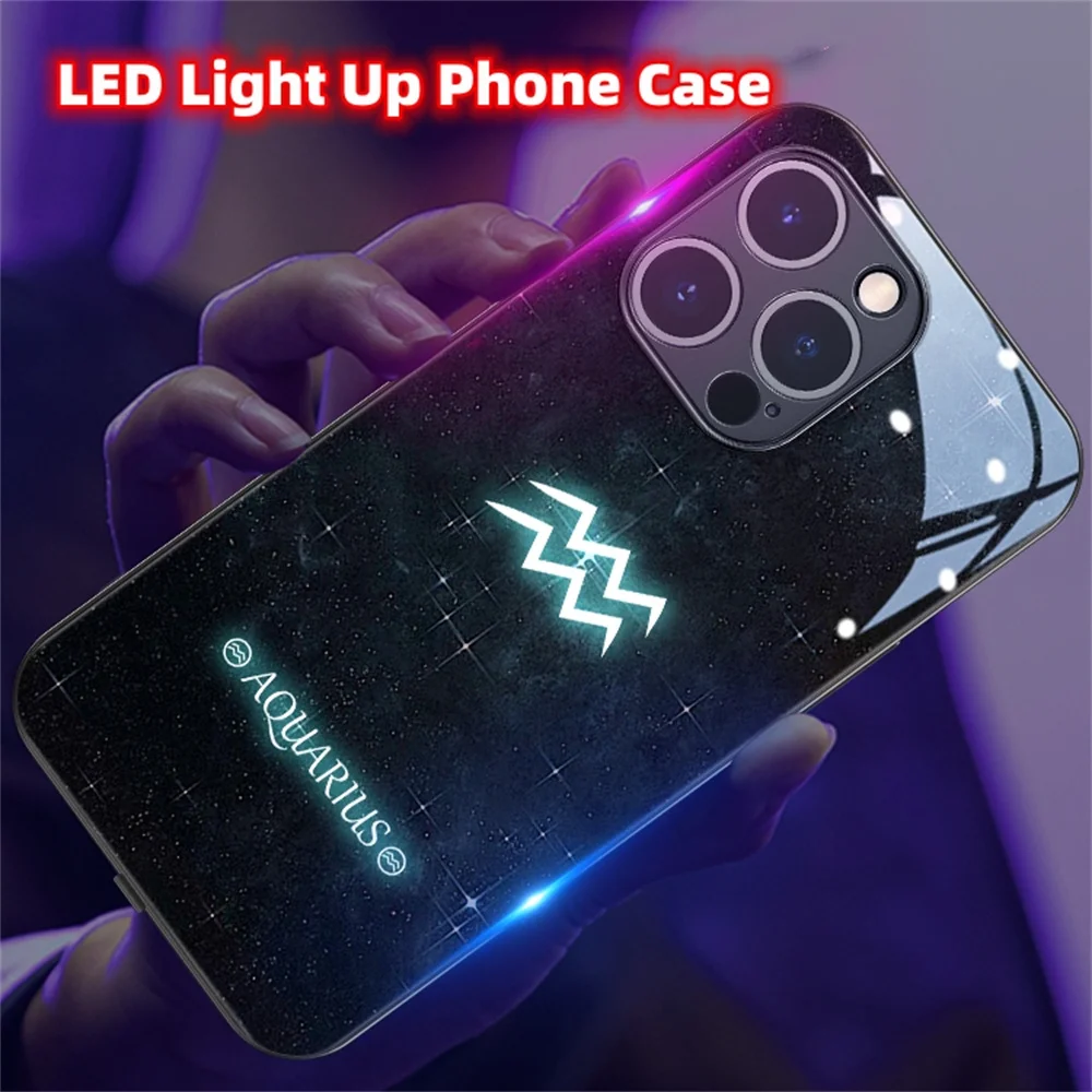 

Star Sign Smart LED Light Glow Tempered Glass Phone Case Back Cover For Huawei Mate 50 40 30 Pro P60 P50 P40 Nova 10 9 8 7 SE