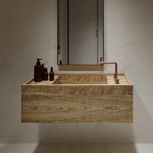 ไม้โอ๊คเอล์มยุคกลางแผ่นหินไม้เนื้อแข็งขอบแคบขอบบางมากแคบอ่างล้างจานลึกอ่างล้างหน้าใต้โต๊ะอ่าง 3