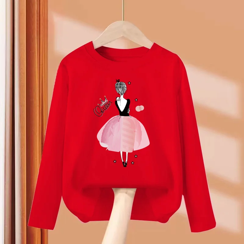 Aimi Lakana Student Girl Fashion T-Shirt Kids Long Sleeve Tops Spring Party Dresses Girls Cotton Printed Shirt 4