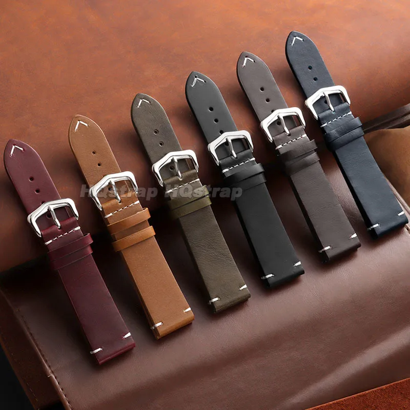 Deluxe Vintage Cowhide Leather Watch Band - Hand-Stitched Retro Style Strap
