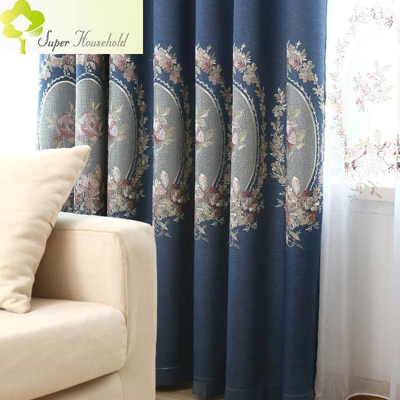 

New Luxury Blackout Curtains For Living Room Faux Linen Curtain For Bedroom Embroidered Voile & Cloth Curtains Blinds Customized