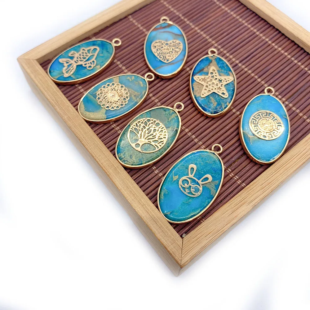 

Colorful Chakra Blue Emperor Stone Natural Stone Oval Pendant Fashion for Jewelry Making Necklace Earrings Handmade Accessories