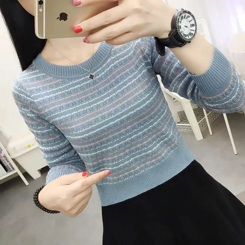

Knitwear Autumn Women's Sweater Striped Women's Inner Wear Autumn High Waist Crop Top Women's