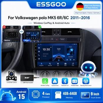 Radio para Auto ESSGOO con Android 15 y CarPlay Inalámbrico para Volkswagen Polo MK5 6R/6C-2011-2016, GPS, FM, WiFi, Pantalla Táctil, Multimedia, Video 1