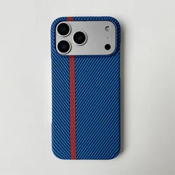 Elegant Carbon Fiber Kevlar Pattern Shockproof Retro Leather Phone Case - iPhone 15 (Blue)