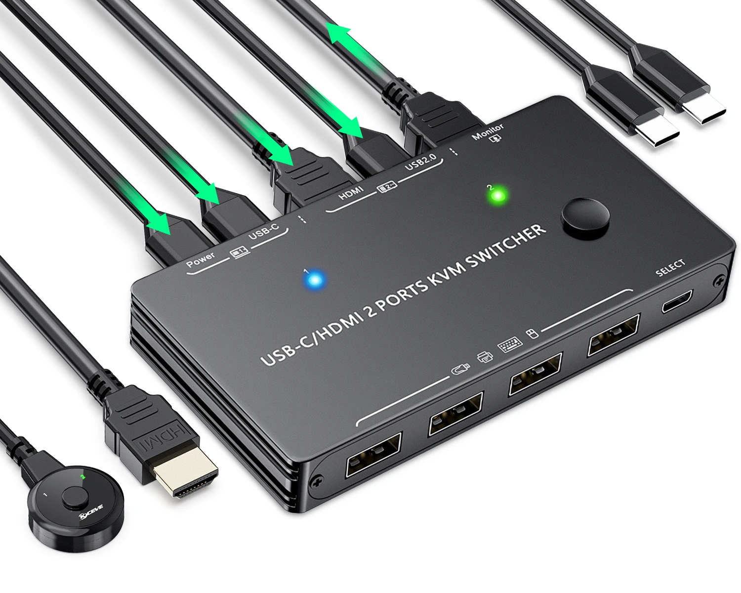 Kceve-thunderbolt Comutador Kvm Usb c Hdmi 4k 60hz Comutador Kvm Usb tipo c Carga pd 87w para Computadores Macbook Monitor Hdmi
