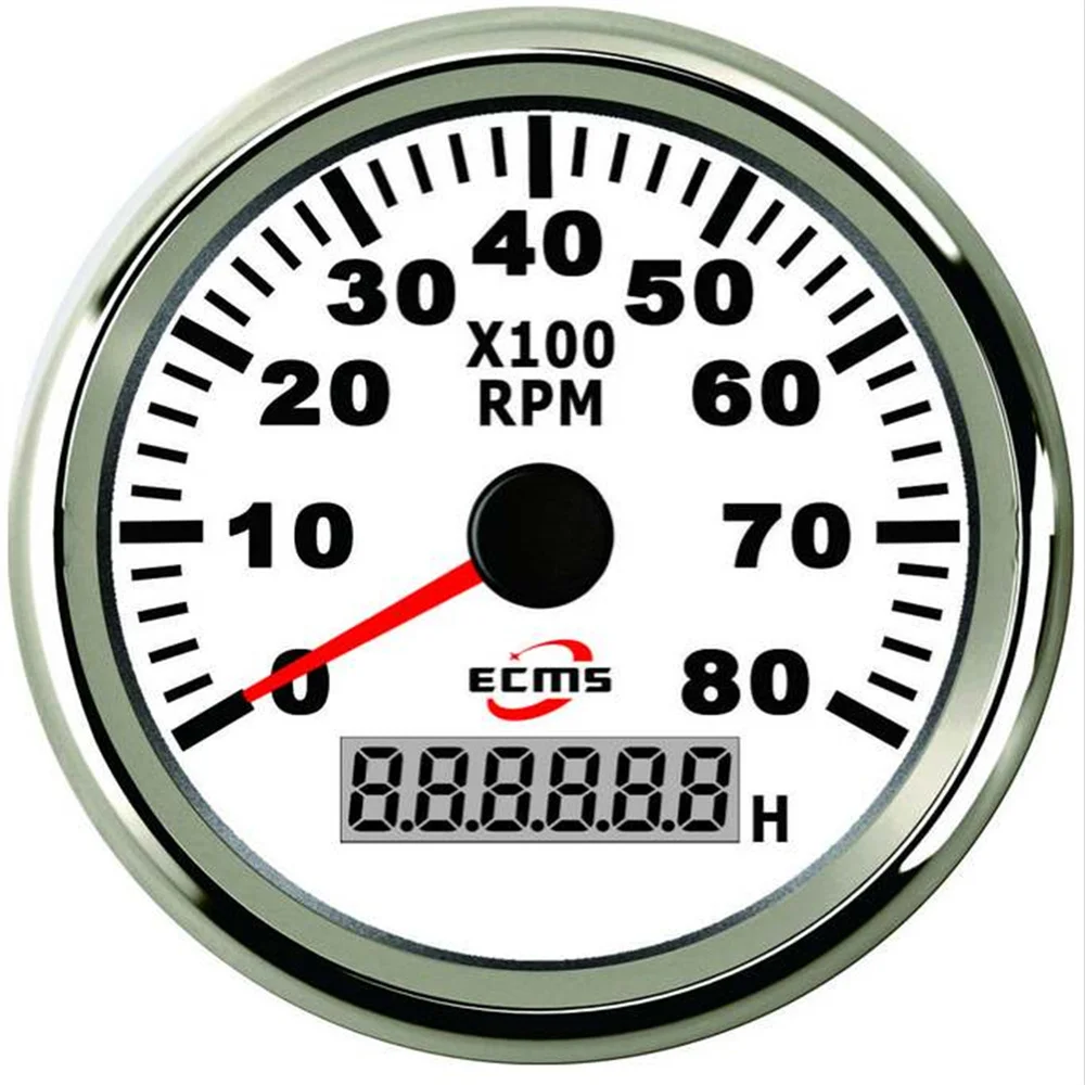 Marine Boat RV Tachometer RPM Gauge LCD Hourmeter 0-8000 RPM 85mm 3.35 Inch 316L 85mm tachometer for outboard motor 8000 rpm meter motorcycle rpm gauge hour meter 12v tach motorbike tachometer red backlight