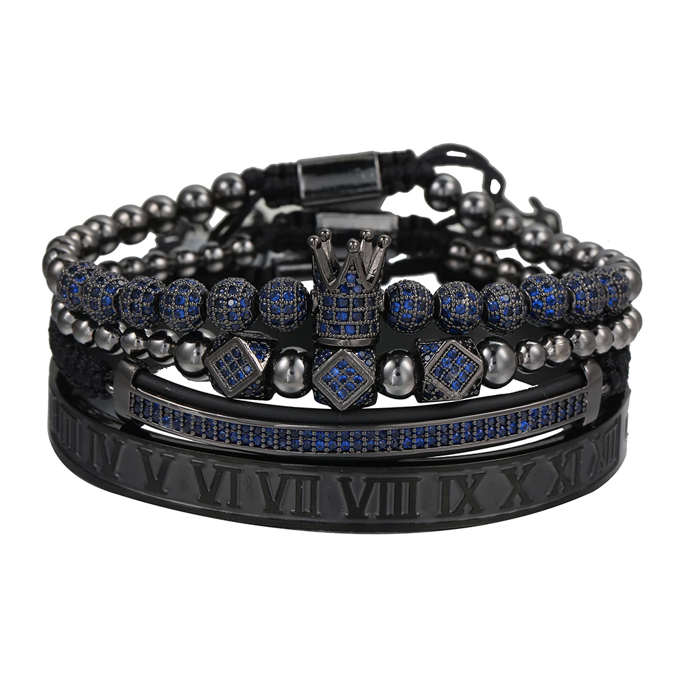 

Mens Jewellery CZ Crown Bracelet Luxury Royal Bangle Set Roman Braided Bracelets For Women Fashion Armband Friendship Gifts