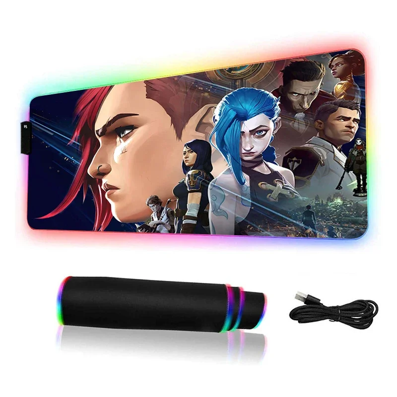 

League of Legends RGB Mouse Pad Gamer Cabinet Pc Desk Mat Keyboard Laptop Mats Gaming Accessories Arcane Jinx Mousepad With Wire