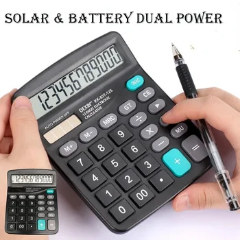 Calcolatrice a doppia alimentazione solare e batteria a 12 cifre Ampio display LCD per calcolatrice per strumenti di contabilità finanziaria per ufficio domestico